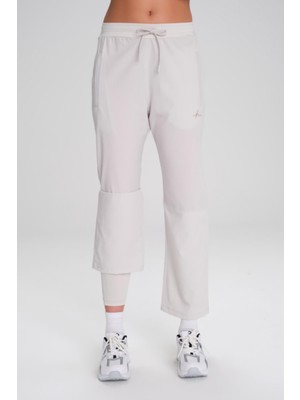 Haşema Active Çift Katmanlı Taytlı Boru Paça Ekru Spor Pantolonu Eşofman Altı Act-3