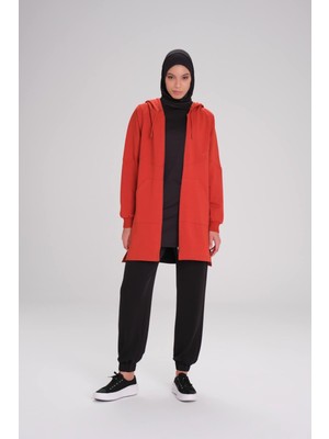 Haşema Kadın Kırmızı Basic Sweatshirt Yumuşak Dokulu Kapüşonlu Tasarım 73% Pamuk