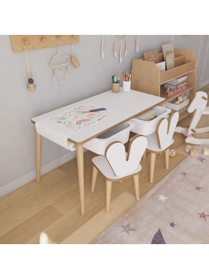 Resim Kağıdı Rulolu Çocuk Oyun Aktivite Masası 2 Sandalyeli Çekmeceli Çocuk Masası