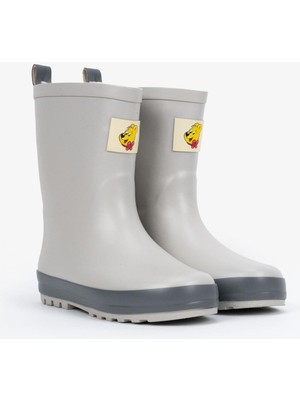 Haribo Çocuk Yağmur Çizmesi Gri Uzun Kürklü Kauçuk Tokalı Su Geçirmez ve Kaymaz Taban