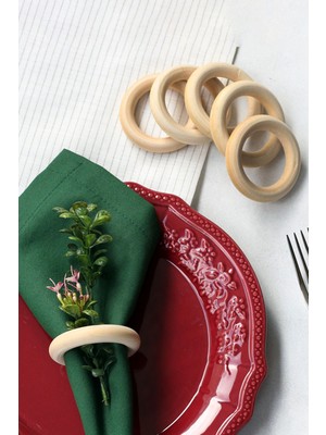 Kuzeylina 6'lı Ham Ahşap Renk, Sunum Doğal Peçetelik, Halka Peçete Yüzüğü Makrome Halkası