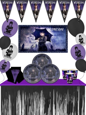 snowparty Wednesday Addams  Metalize Masa Etekli Afişli Doğum Günü Parti Malzemeleri Süsleri Seti