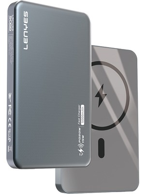 Lenyes PW019D Pd 20W Ultra Ince Magsafe Wireless Powerbank 15W 5000 mAh Füme