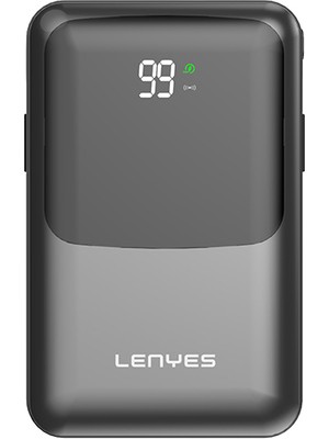 Lenyes PW223D Dijital Göstergeli Kablosuz Type-C&lightning Kablolu Powerbank 22.5W 20.000 mAh Siyah