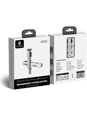 Lenyes AAA107 Type-C Şarj Portlu Şarj Edilebilir Aaa Lityum-Ion Pil 600MWH 1.5V 2 Adet
