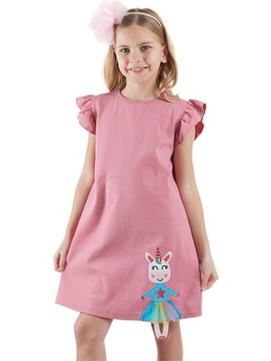 Denokids Lilycorn Kız Çocuk Pembe Yazlık Elbise