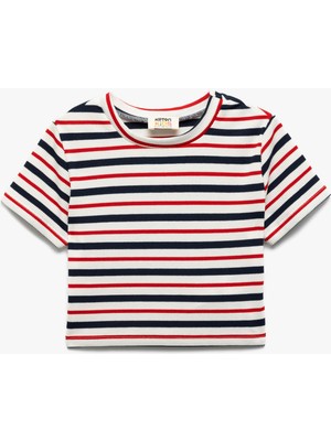Koton Bisiklet Yaka Kısa Kollu Kaşkorse Çizgili Tişört