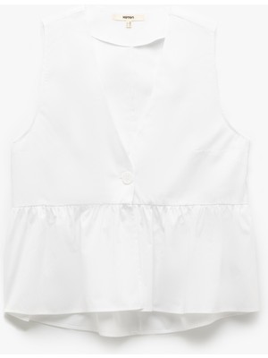 Koton Pamuklu Kolsuz V Yaka Peplum Bluz