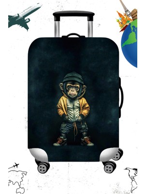 Likralı Esnek Kumaş Maymun Baskılı Dayanıklı Valiz Ve Bavul Kılıfı