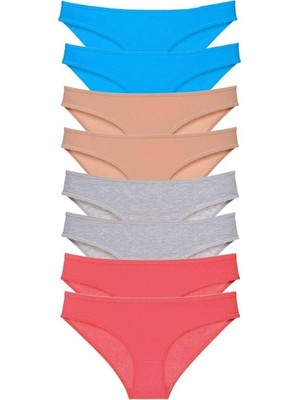 8 Adet Süper Eko Set Likralı Kadın Slip Külot Ten Gri Fuşya Mavi