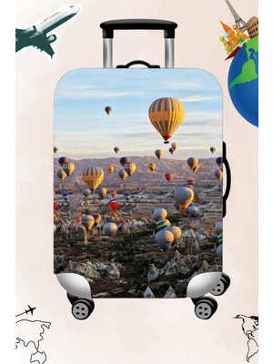 Likralı Esnek Kumaş  Kapadokya Baskılı Dayanıklı Valiz Ve Bavul Kılıfı