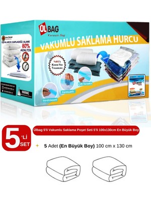 Ülbag Vakumlu Saklama Poşet Seti 5’li 100X130CM (En Büyük Boy) Yorgan ve Döşek Vakumlu Hurç