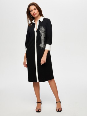 Faik Sönmez Nakış Detaylı Re Bloklu Uzun Kollu Örme Elbise S25ELB003