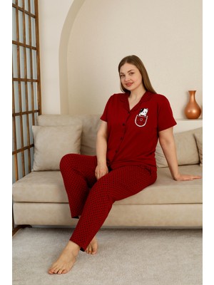 Nisanca Mevsimlik Önden Düğmeli Bayan Pijama Takımı - Düğmeli Kadın Pijama - Geniş Beden Aralığı