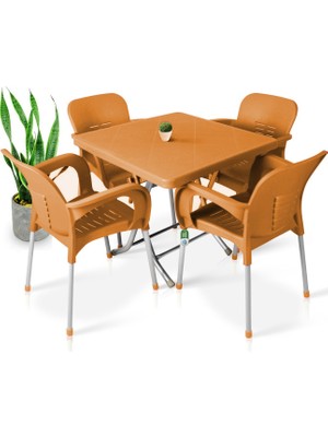 80 x 80 Metal Ayaklı Bahçe Balkon Masa Takımı Teak