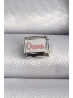 Lisinya 316L Çelik Gümüş Renk Beyaz Pembe Ouma İşlemeli Nomination Charm