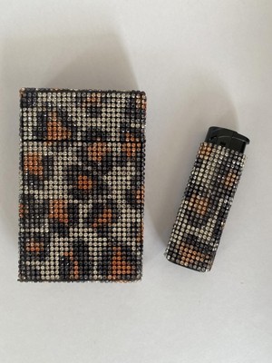 Zey Desing Slender ve Box ebatında Cigarillo Kılıfı  (Black& Brown Leopar Değerli Taş Kaplama sigara kutusu)