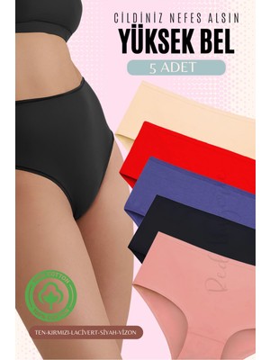 Red İç Giyim Yüksek Bel Büyük Beden Pamuklu Bato Kadın Külot 5'li Paket (Battal Boy)