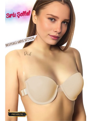 Red İç Giyim Soft Cup Sırtı Şeffaf Dekolte Abiye Sütyeni-Ten Rengi (Destekli-Dolgulu)