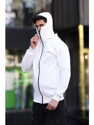 Ninja Kar Maskeli Kapüşonlu Üç Iplik Pamuklu Fermuarlı Unisex Sweatshirt