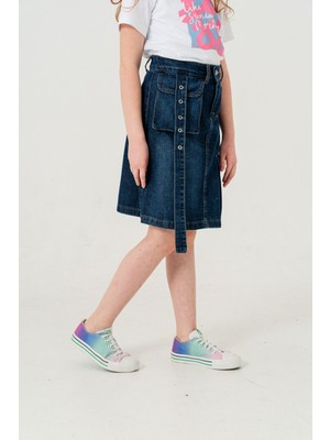 Kız Çocuk Sol Pileli Kot Etek 2955