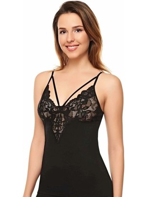 Belinay 6000 Dantelli Ip Askılı Atlet Siyah Xxl