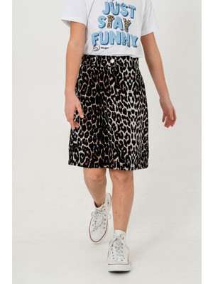 Kız Çocuk Leopar Desenli Keten Etek 2606