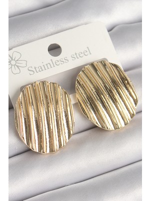 Callerrons Accessories Pirinç Gold Renk İşlemeli Daire Plaka Model Kadın Küpe - EBJ250301W31517