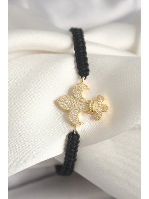 Callerrons Accessories Pirinç Gold Renk Zirkon Taşlı Zambak Figür Asansörlü Makrome Model Kadın Bileklik - EBJ250301W31656