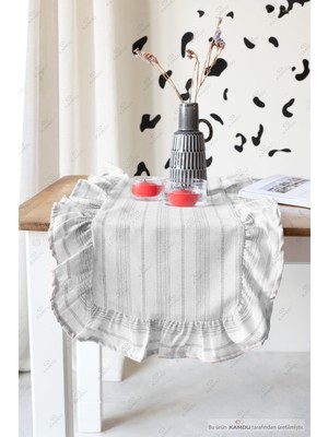  40 x 125  cm  Vintage Fırfırlı  Keten Pamuklu Amerikan Runneri,amerikan Servis