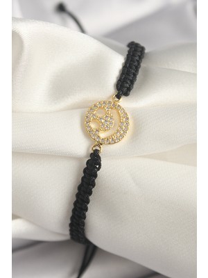 Callerrons Accessories Pirinç Gold Renk Zirkon Taşlı Taç Figür Asansörlü Makrome Model Kadın Bileklik - EBJ250301W31652