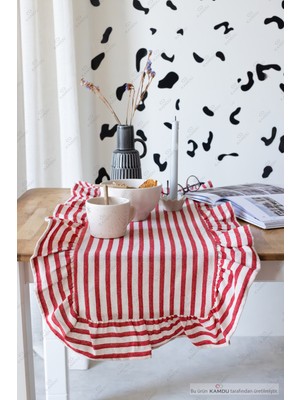  40 x 125  cm  Vintage Fırfırlı  Keten Pamuklu Amerikan Runneri,amerikan Servis