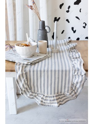  40 x 125  cm  Vintage Fırfırlı  Keten Pamuklu Amerikan Runneri,amerikan Servis