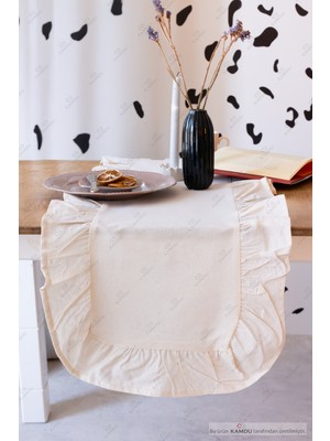  40 x 125  cm  Vintage Fırfırlı  Keten Pamuklu Amerikan Runneri,amerikan Servis