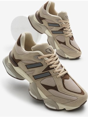 Tonny Black Unisex Bej Poli Taban Yüksek Taban Bağcıklı Spor Ayakkabı Anorak Desenli Konfor