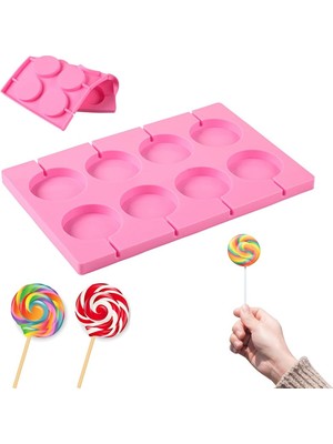 Tinky Winky Izomalt Kalıp Çubuklu Halka Şeker, Çikolata, Dondurma, Lolipop Silikon Kalıbı 8'li