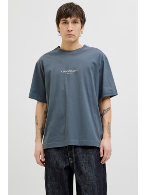 Jack & Jones Erkek Jorıslıngton Bisiklet Yaka Kısa Kollu %100 Pamuk T-Shirt 12273157 Gri