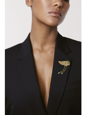 Metal Taşlı Kanat Figür Broş Gold