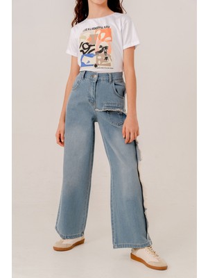 Kız Çocuk Sol Paçalı Kot Pantolon 2202