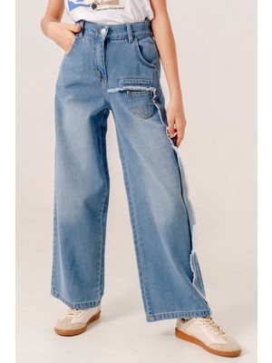 Kız Çocuk Sol Paçalı Kot Pantolon 2202