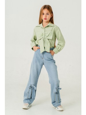 Kız Çocuk Paça Fiyonklu Kot Pantolon 2188