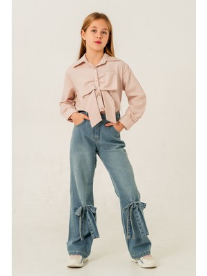 Kız Çocuk Paça Fiyonklu Kot Pantolon 2188