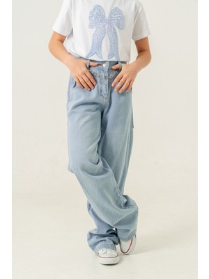 Kız Çocuk Paça Katlı Kot Pantolon 2184