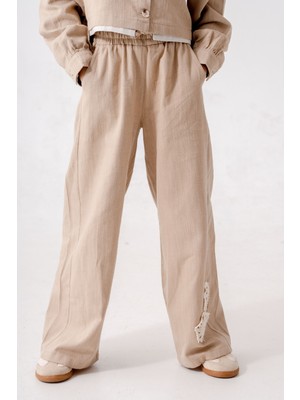 Kız Çocuk Lastikli Keten Pantolon 2571
