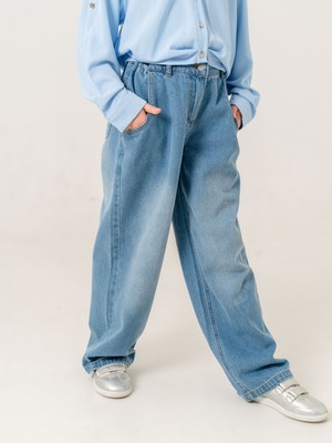 Kız Çocuk Kemer Pileli Kot Pantolon 2180