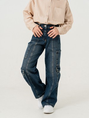 Kız Çocuk Çok Cepli Kargo Kot Pantolon 2187