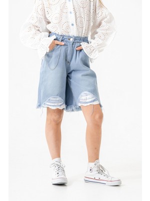 Kız Çocuk Paça Fistolu Kot Şort 2865