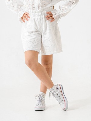 Giyicem Kız Çocuk Fistolu Keten Şort 2866 Ekru Renkli Rahat Kesim Nefes Alabilir Özellik