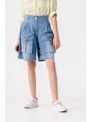 Kız Çocuk Körük Cepli Kot Şort 2868