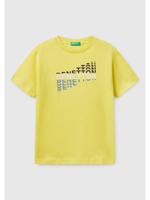 Erkek Çocuk Sarı Benetton Logo Baskılı T-Shirt